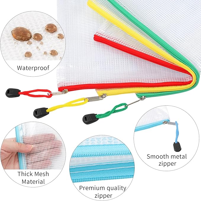 EOOUT 36pcs Mesh Zipper Pouch Bags A4 Size Board Game Storage Plastic 11 Colors Letter Size Puzzle Organizer and Office Supplies