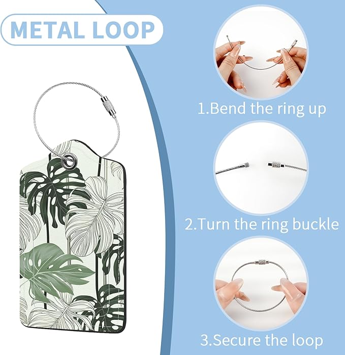 2 Pcs Luggage Tag for Suitcases, Tropical Leaves Cute PU Leather Suitcase Tag Privacy Cover ID Label with Metal Loop, Personalized Baggage Identifier for Women Cruise Bag Travel Essentials