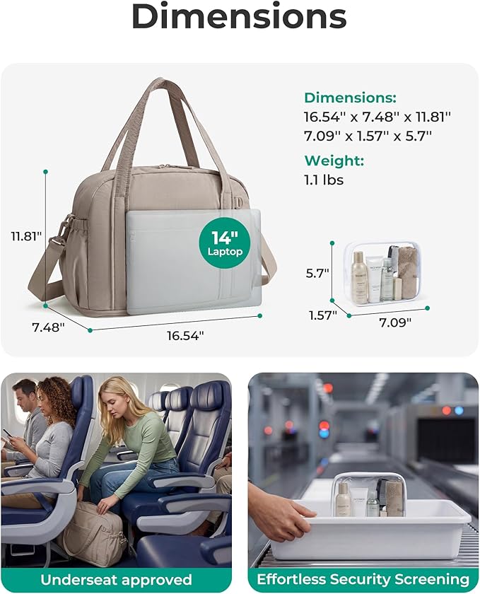 BAGSMART Expandable Personal Item Travel Bag, Lightweight Gym Bag for Women, 24L Weekender Travel Duffle with Toiletry Bag, Carry on Overnight Duffel, Camel