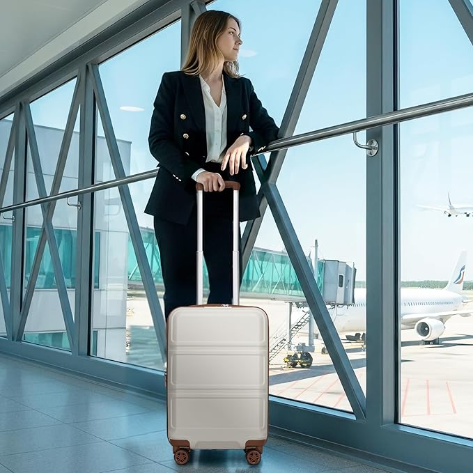 Kono Carry On Luggage 22x14x9 Airline Approved with Spinner Wheels,Lightweight PC+ABS 20 Inch Luggage with TSA Lock,Expandable Hard Shell Carry On Suitcases for Men Women,White
