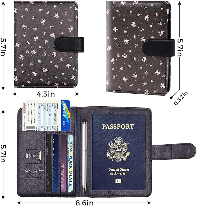 Melsbrinna Rfid Passport Holder for Travel women/Men, Cute Passport Wallet Rfid Blocking Card Slots, Rfid Passport Cover/CaseTravel Wallet, Passport Book Holder (1, floral black)