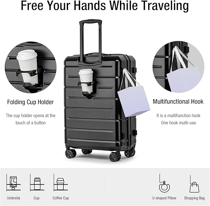 KYME 24 Inch Luggage TSA Approved Hardshell Suitcases with Spinner Wheels Durable PC+ABS Medium Checked Travel Luggage for Women Men