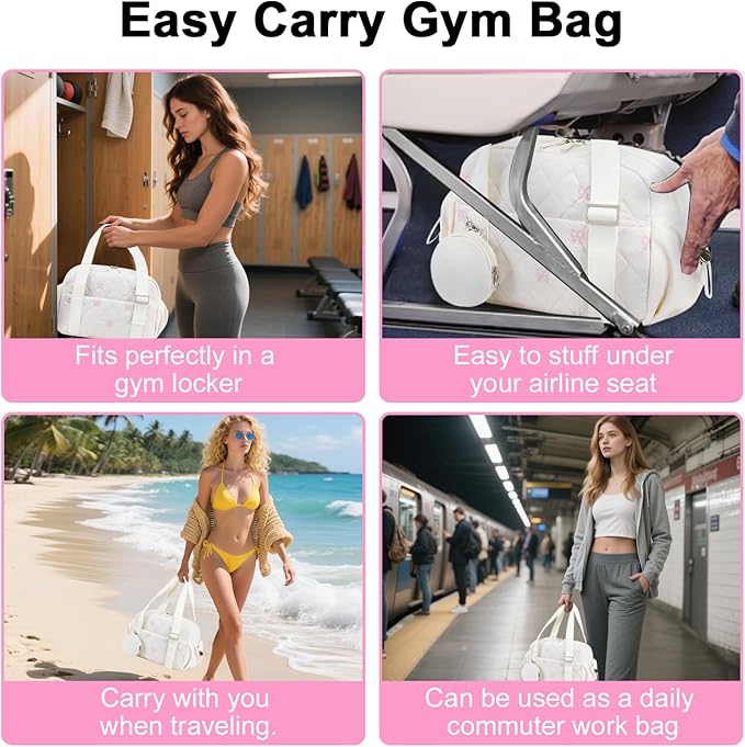 CAMTOP Mini Gym Bag for Women, Small Gym Tote Bag Puffy Quilted Sports Duffel Bag with Wet Compartment and Coin Purse Duffel Bags Dance Yoga Workout Bag for Gifts