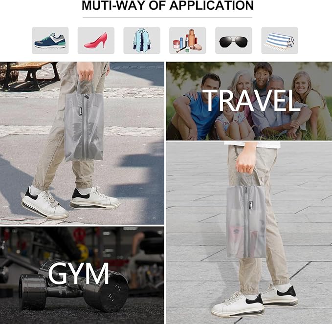 Travel Shoe Bags - Water Resistant TPU Mesh, Sturdy YKK Zipper, Unisex Shoe Pouch for Travel or Home Storage