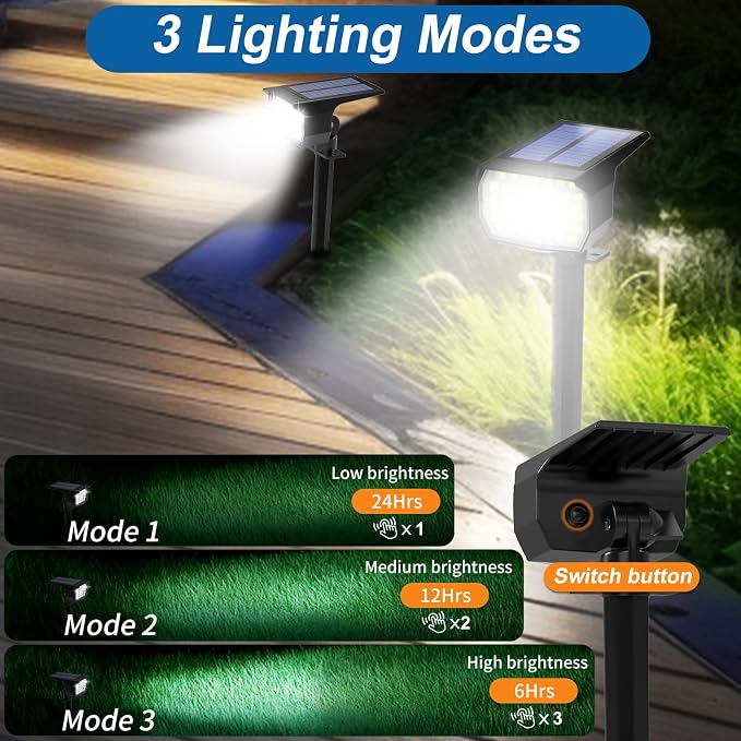 WENATY Solar Spot Lights Outdoor 12 Pack Landscape Spotlights Cool White | 46LED, 3 Mode, Auto On/Off Landscape Spotlights Solar Powered Flood Lights for Outside Pathway Yard Garden House Walkway Tree