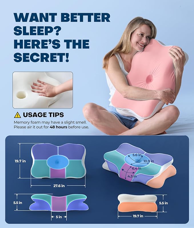 5X Pain Relief Cervical Neck Pillow for Neck Support, Orthopedic Cooling Side Sleeper Pillow for Sleeping, Odorless Contour Memory Foam Pillows, Ergonomic Bed Pillow for Side Back Stomach Sleeper