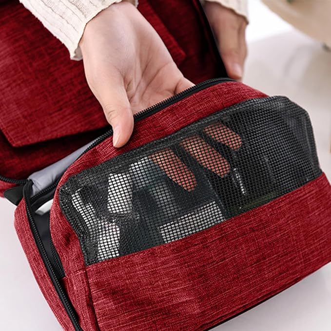 Travel toilet bag is used to store toiletries, Suitable for short-term travel use hanging toilet bag (Burgundy)