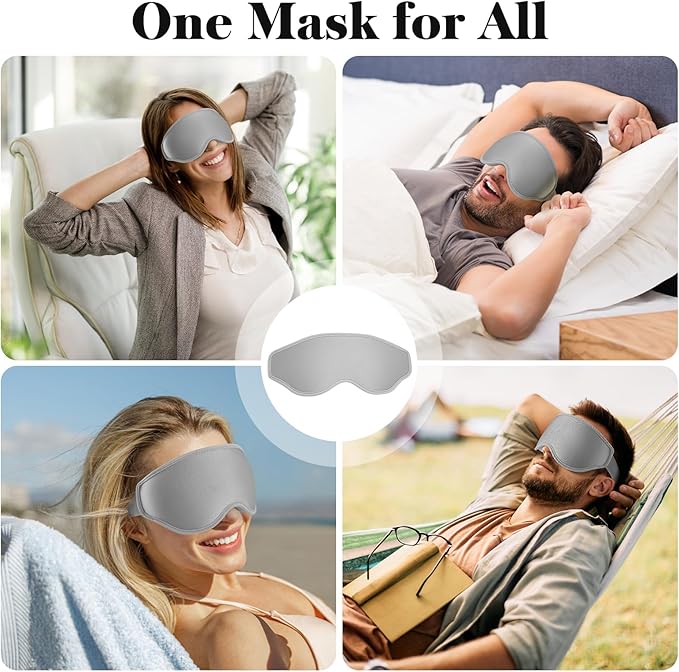 3D Eye Mask Sleep Mask for Men & Women, 100% Pressure-Free & Light Block-Out Eye Mask for Sleep with Easy Adjustable Strap, Night Eye Cover for Travel, Grey
