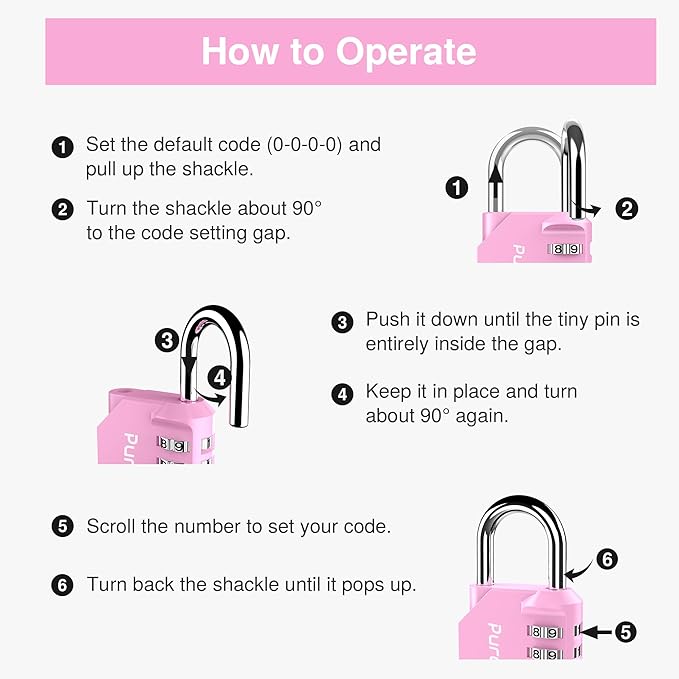 Puroma 1 Pack Combination Lock for Locker 4 Digit Outdoor Waterproof Padlock for School, Gym, Sports, Fence, Toolbox, Gate, Case, Outdoor, Hasp Storage (Pink)