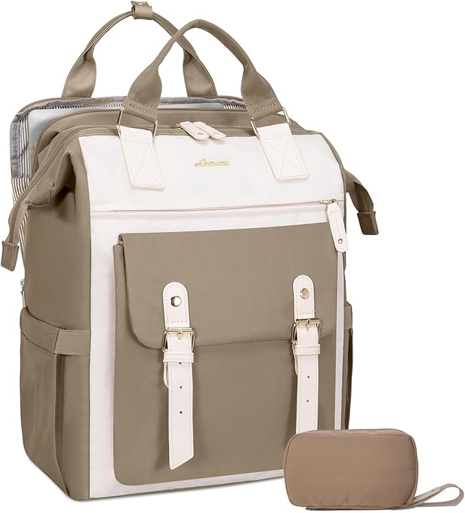 LOVEVOOK Laptop Backpack, Travel Bag with 17.3 inch Laptop Compartment, Water Resistant Teacher Nurse Doctor Work Bag, Anti-theft Daypack, Khaki Beige