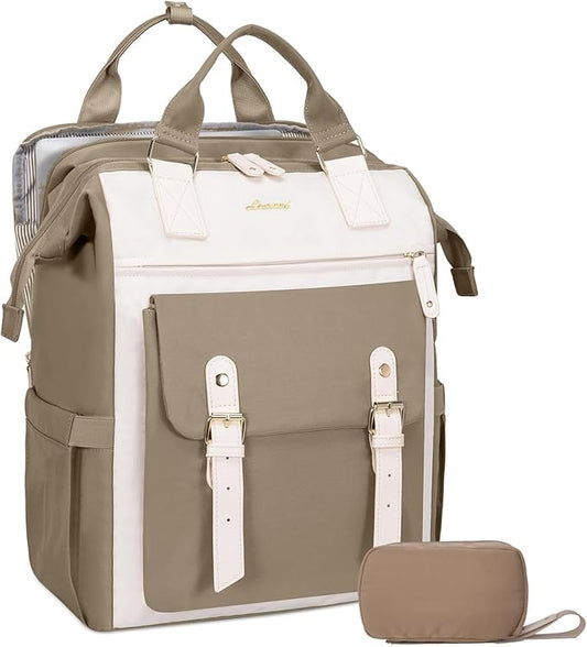 LOVEVOOK Laptop Backpack, Travel Bag with 17.3 inch Laptop Compartment, Water Resistant Teacher Nurse Doctor Work Bag, Anti-theft Daypack, Khaki Beige