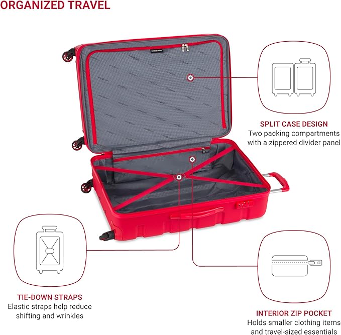 SwissGear 7366 Signature Hardside Expandable Luggage with Spinner Wheels, TSA Lock, Red, Checked-Large 27-Inch
