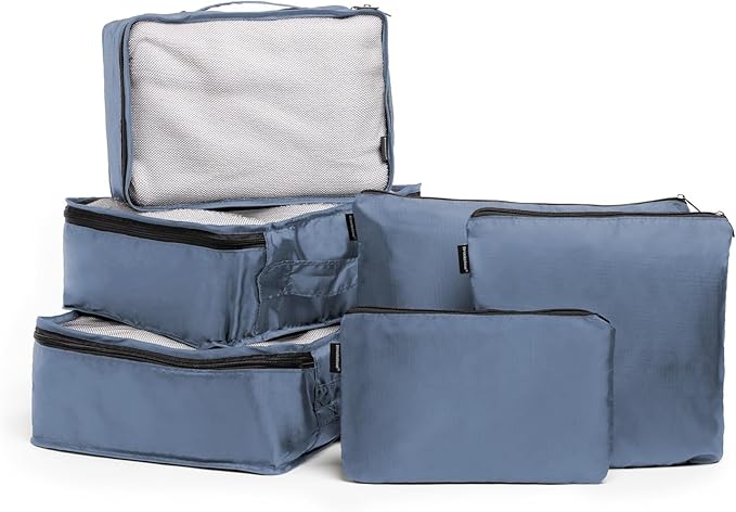 Brookstone Packing Cubes - 6 Piece Compression Packing Cubes for Travel Essentials - Luggage Sets Cube Storage Organizer Bags, Size One Size, Denim Blue