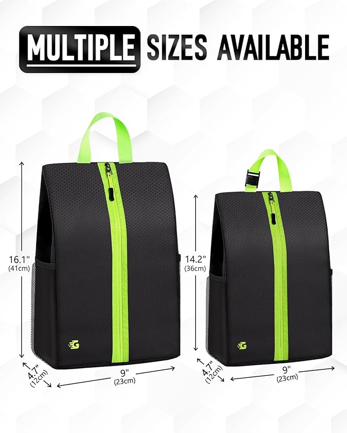 Smell Proof Shoe Bags for Travel-Soccer Cleat Bag Smell Proof with Active Carbon Fabric | Odor-Absorbing Water-Resistant Track Shoe bags for Sports (Black with Green, UP TO US11)