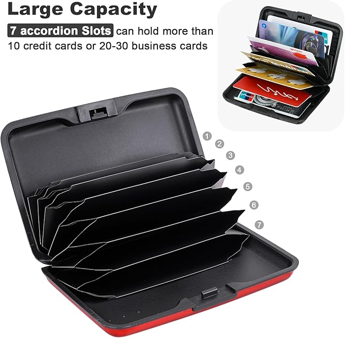 ELFISH Mini RFID Aluminum Wallet Credit Cards Holder Business Card Case Metal ID Case for Men Women (Red)