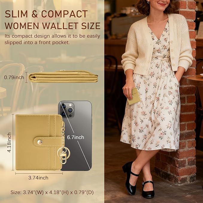 Jogjam Ginger Yellow Rfid Ladies Wallet, Small Slim Thin Compact Credit Card Women Wallet, PU Leather Bifold Cash Zipper Coin Pocket ID Window for Female