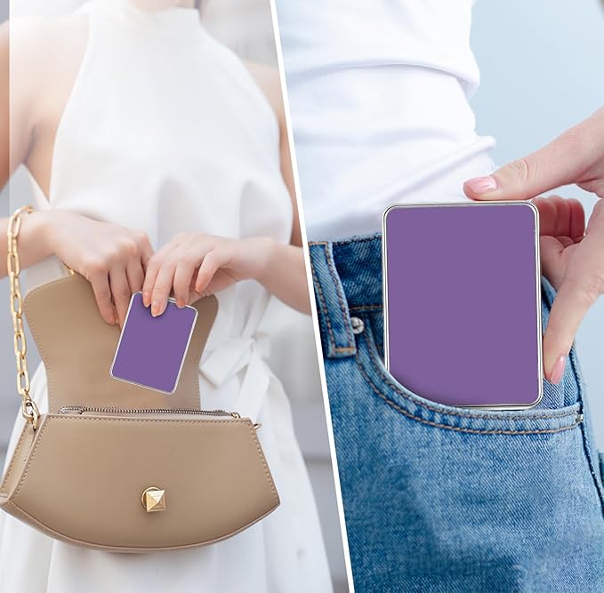 Pocket Mirror, Small Travel Mirror with Magnification, Portable Double-Sided Magnifying Cosmetic Mirror for Daily (Purple)