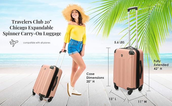 Travelers Club Chicago Hardside Expandable Spinner Luggage, Purple, 22" Carry-On