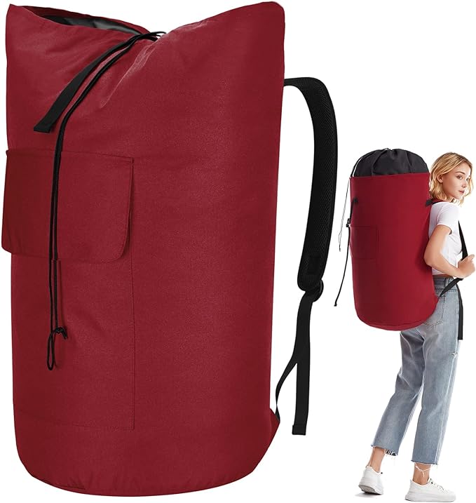 Backpack Laundry Bag, 115L Heavy Duty Extra Large College Laundry Backpack, Dirty Clothes Bag with Shoulder Straps, Laundry Hamper Bag with Drawstring Closure for College Dorm, Apartment Red