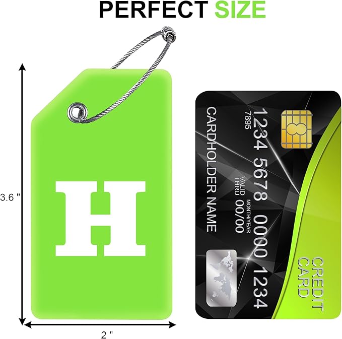 Gostwo 8 Pack Luggage Tags for Suitcases, 26 Initial Letter Travel Luggage Baggage Identification Labels ID Tags Fully Bendable Tags with Stainless Steel Loop (Letter H, Green)