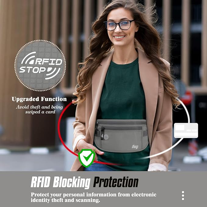 MoKo Secure Travel Money Belt, Undercover Hidden RFID Blocking Travel Wallet, Anti-Theft Passport Wallets for Men Women