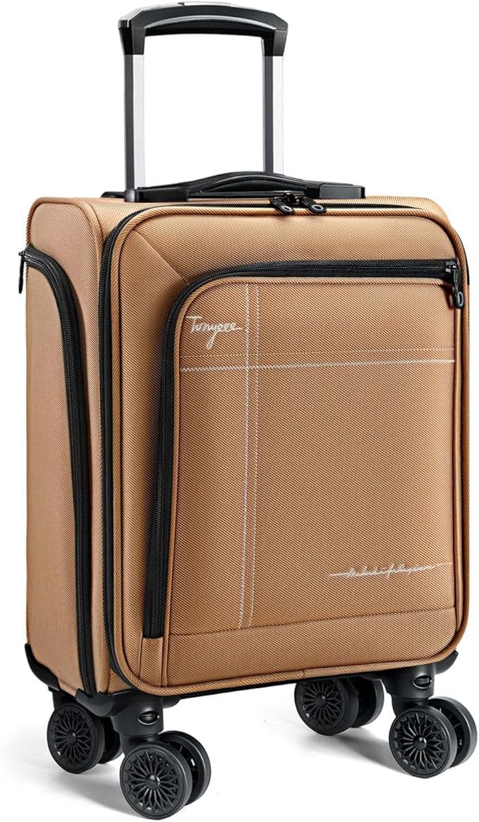 Softside Carry on Luggage Airline Approved, 17 Inch Underseat Carry-on Luggage with Removable Spinner Wheels, Small Personal Item Suitcase for Travel Business, (Brown, 17 inch_Underseat)