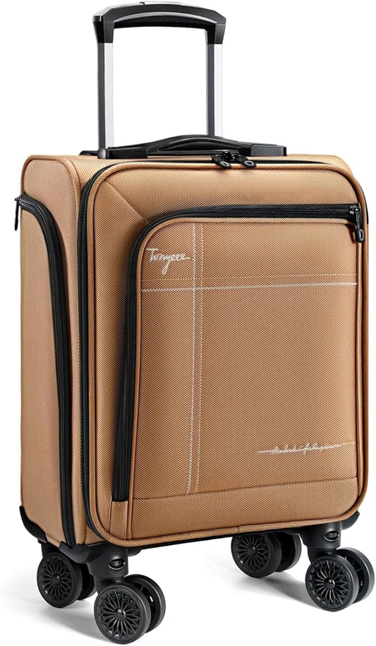 Softside Carry on Luggage Airline Approved, 17 Inch Underseat Carry-on Luggage with Removable Spinner Wheels, Small Personal Item Suitcase for Travel Business, (Brown, 17 inch_Underseat)