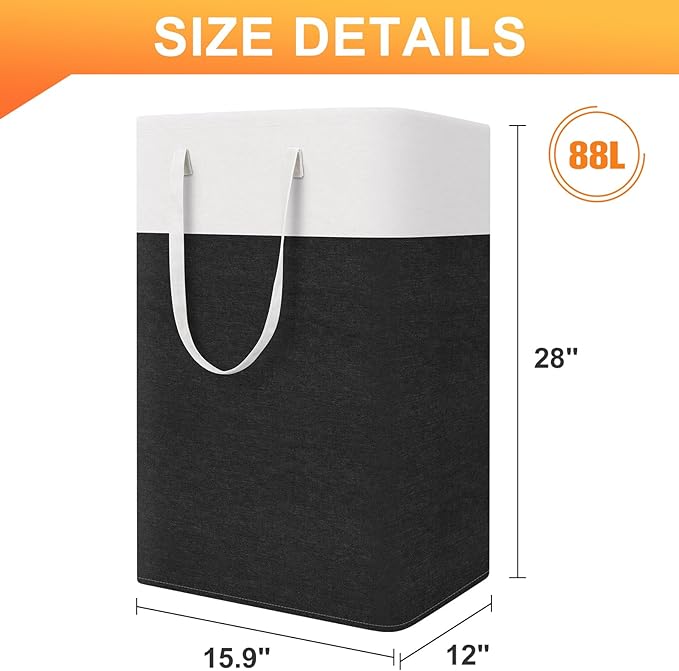 TasticTotes laundry basket 3-Pack, laundry hamper, Hamper with handles, collapsible laundry baskets, Waterproof dirty clothes hamper, Towel Storage for Home or Dorm, 88L-Black