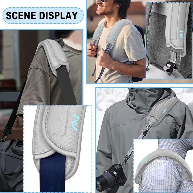 ZINZ 2-Pack Universal Shoulder Pad with Ultra thick Cushion for Bag Luggage Bag Crossbody, Plus Long & Anti-Slip & Breathable,Gray-2Pack