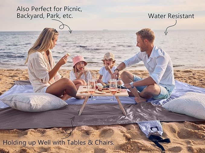 WEKAPO Beach Blanket Sandproof Waterproof, Extra Large Beach Mat, Oversized & Compact Sand Free, Quick Drying Beach Essentials for Vacation, Cruise, Picnic & Camping with Stakes