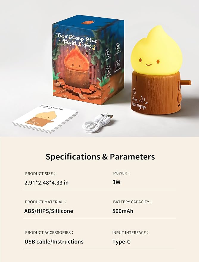 Candle Night Light, Flameless Flame Lamp, Rechargeable Fire Lights | Portable Campfire Light, Warm Flickering Decorative Lights, Halloween Decorations Indoor, Funny Gifts for Kids Childrens