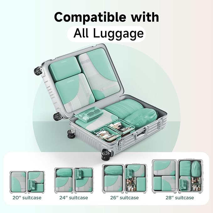 11 Set / 9 Set Packing Cubes for Travel,Gifts for Women Mom Kids,TSA Approved Bags for Makeup, Cosmetic, Toiletry, Organizers for Suitcase Carry On,Cruise Essentials Airplane Accessories,Sky Blue