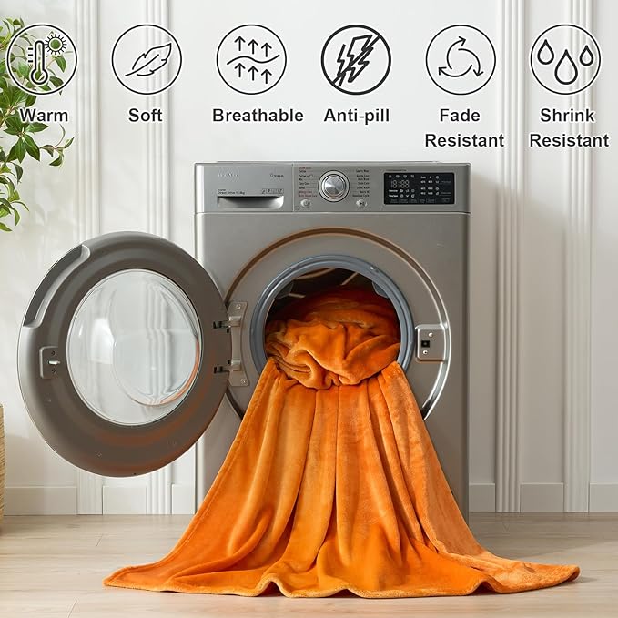 Hansleep Fleece Orange Full Blanket, Super Soft Flannel Fuzzy Plush Cozy Blanket for All Seasons, Orange, Full 84x90 Inches
