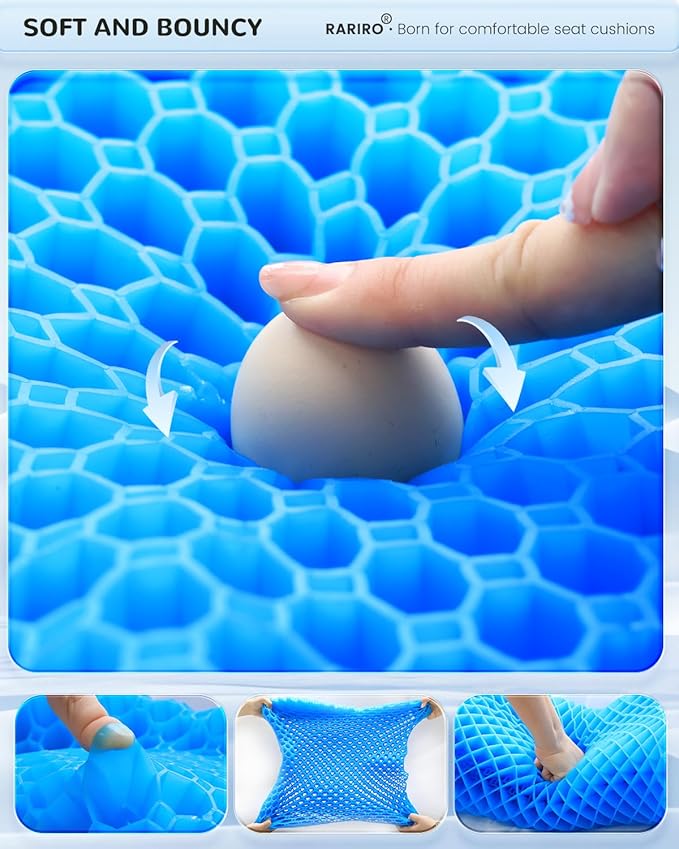 Thickened Gel Seat Cushion, Egg Gel Chair Pads for Wheelchair Pressure Coccyx Sciatica Pain Relief, Cooling Desk Seat Cushion for Kayak, Car, Office Chair Long Sitting[Blue-2.75"]