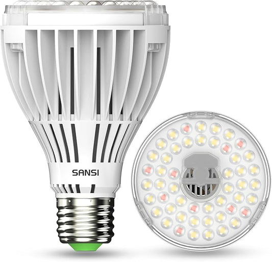SANSI 300W Equiv. Full Spectrum LED Grow Light Bulb 5000K+660nm E26 Base | PAR25 30W Daylight White Grow Bulb for Indoor Plants, 25,000 Hours Lifespan Plant Light with E26 Base, Non-Dimmable