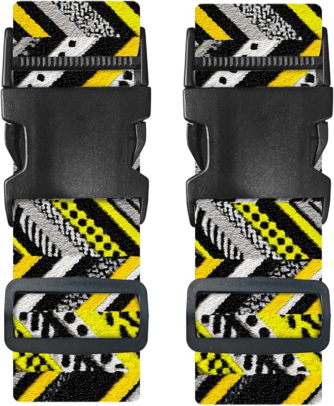 Nuxovilar Luggage Straps Yellow Black Chevron & Leopard Polyester 1.96x90.5inch 2 Set Suitcase Cargo Strap Travel Essential Business Trip Train Station Weekend Getaway