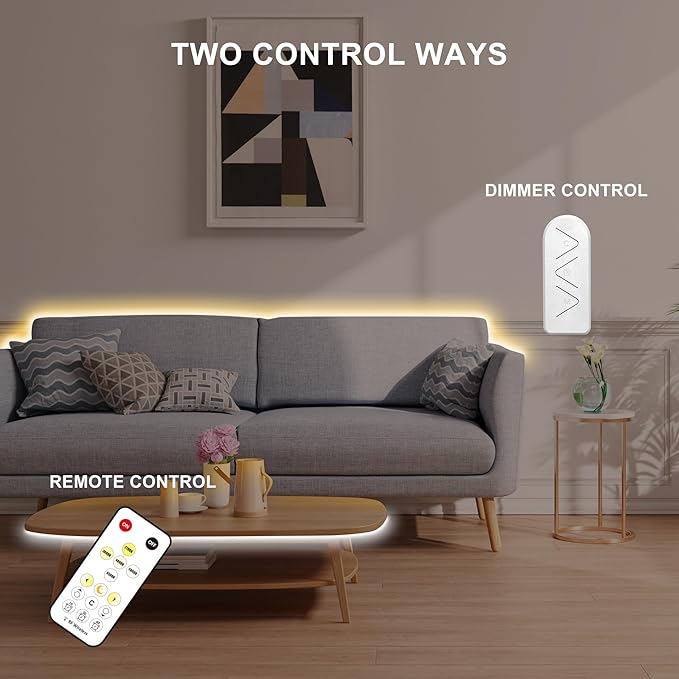 Tatazone 32.8ft Tunable White COB Led Strip Light with RF Remote, CRI93+ Dimmable CCT 2700K-6500K COB Led Tape Lights, Adhesive High 3PIN Dual Color Led Light Strip for Bedroom, Kitchen, Cabinet