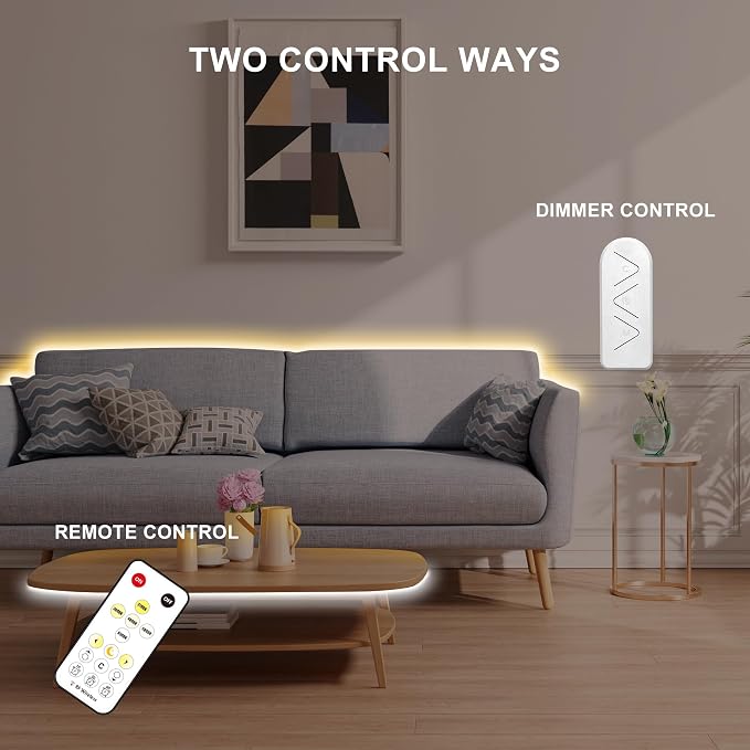 Tatazone 6.56ft Tunable White COB Led Strip Light with RF Remote, CRI93+ Dimmable CCT 2700K-6500K COB Led Tape Lights, Adhesive 3PIN Dual Color Led Light Strip for Bedroom, Kitchen, Cabinet
