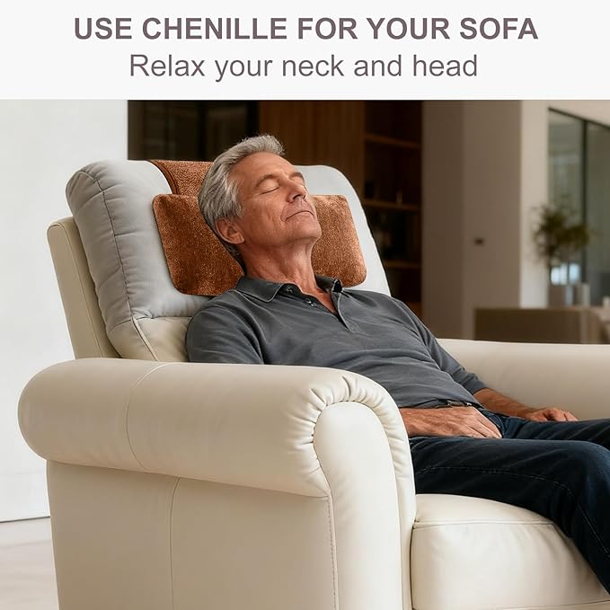 Recliner & Armchair Headrest Pillow - Non-Slip Velvet Cushion for Neck Support & Pain Relief, Brown