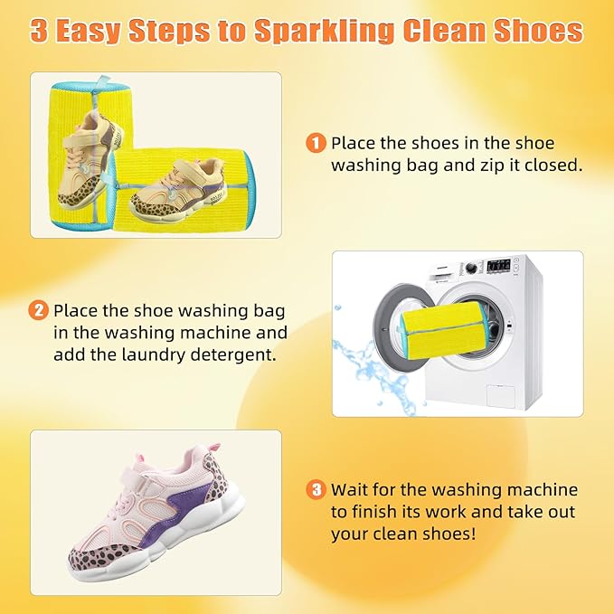 Shoe Washing Machine Bag, Shoe Laundry Bag, Shoe Cleaning Bag for Sneaker Tennis Shoes Unstain Cleaner Kit, Yellow 2PCS