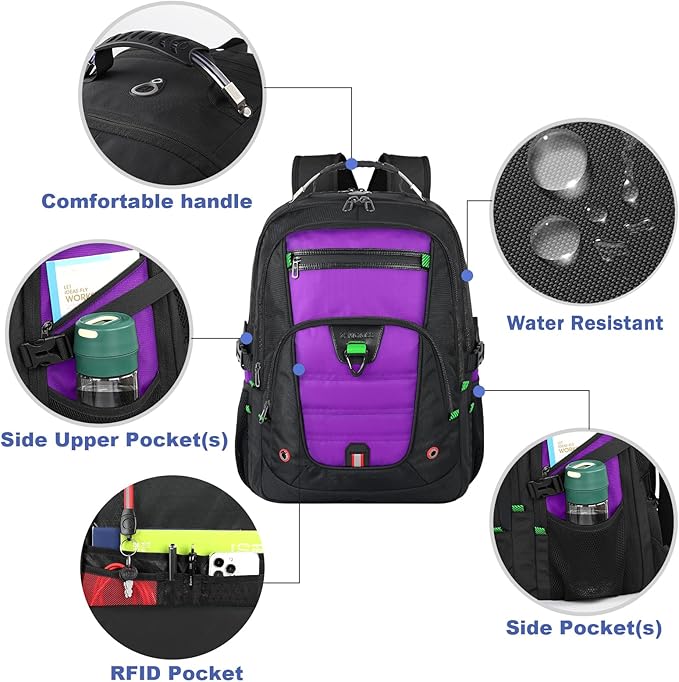 Z-MGKISS 52L Travel Backpack for Women, Large Waterproof Anti-Theft Backpack 17.3 Inch with USB Port, TSA-Approved Daypack, Gifts for Women Teacher Business College, Purple