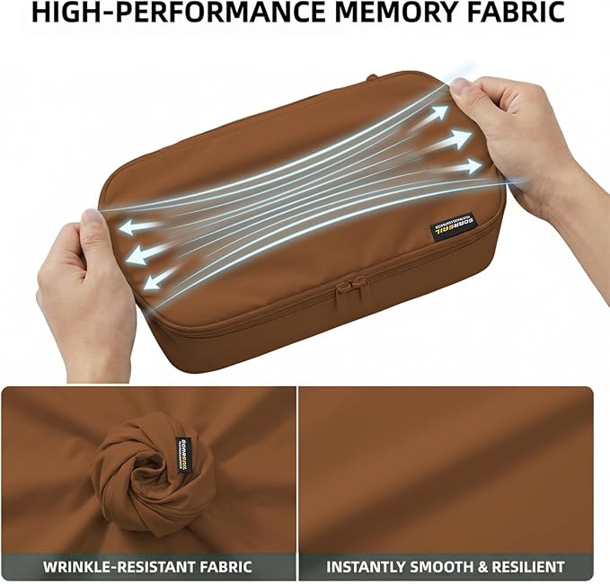 4 Piece Compression Packing Cubes for 3–7 Day Travel, Lightweight Travel Organizers with Breathable Mesh, Double-Zipper Packing Cubes for Carry-On & Suitcases (Light Brown)