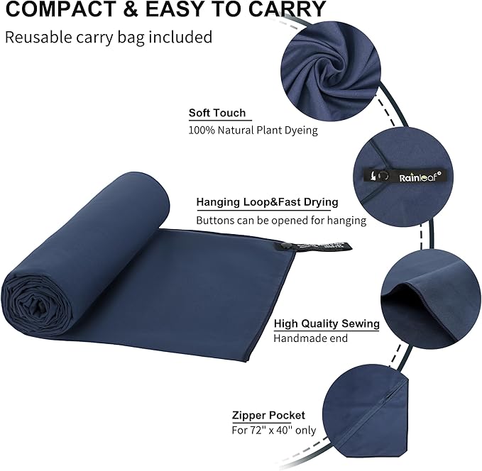 Rainleaf Microfiber Towel Perfect Travel & Gym & Camping Towel. Quick Dry - Super Absorbent - Ultra Compact - Lightweight. Suitable for Trip, Beach, Shower, Backpacking, Pool