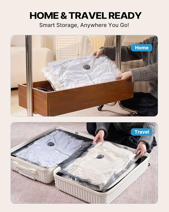 Vacuum Seal Bags for Clothing Travel, VINTAR 12 Pack Vacuum Storage Bags with Rechargeable Wireless Pump, Space Saver Bags(3 Jumbo+3 Large+3 Medium+3 Small) for Travel Luggage, Suitcase Storage