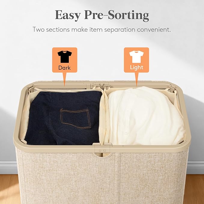 Lifewit 145L Large Laundry Basket with Lid, Laundry Hamper with Plastic Handles and Removable Bag, Foldable Tall Dirty Clothes Hampers for Laundry for Laundry Room, Bedroom, Bathroom, Dorm, Beige
