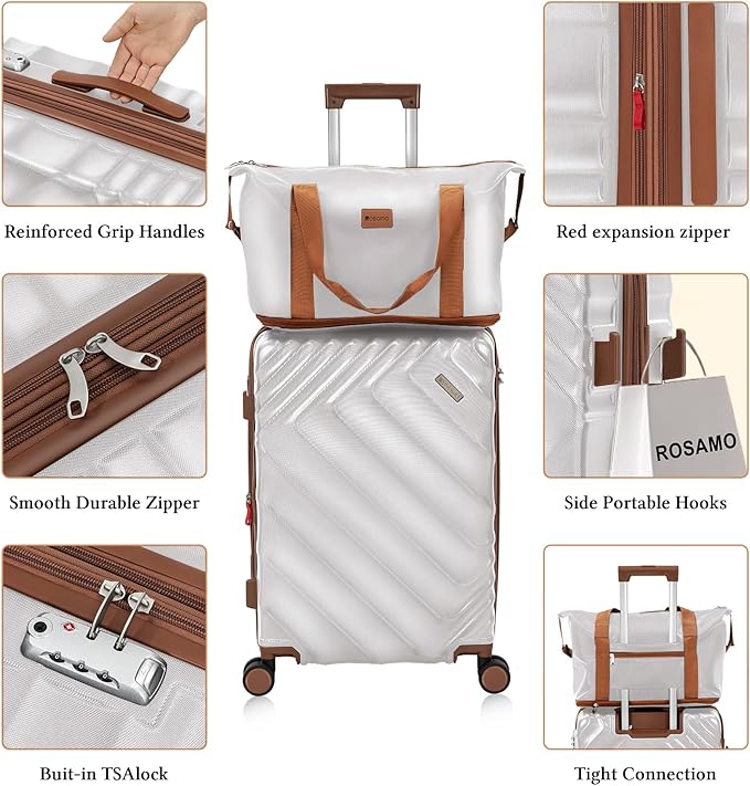6 Piece Luggage Set Expandable Suitcase 22x14x9 Airline Approved Carry on, ABS Hard Case Suitcases with Spinner Wheels, TSA Lock (Silver)