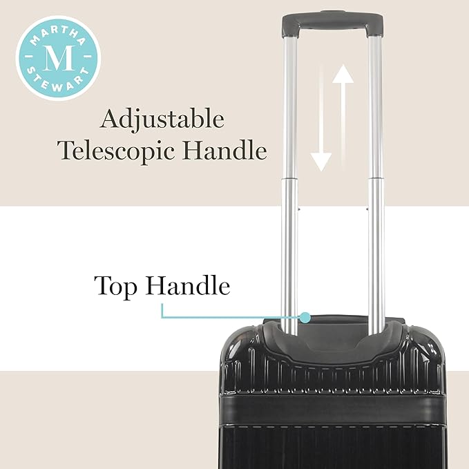 Martha Stewart The Bedford 3 Piece Rolling Luggage Set, Hardshell Suitcases with Spinner Wheels, 22/26/30 Inch, Black