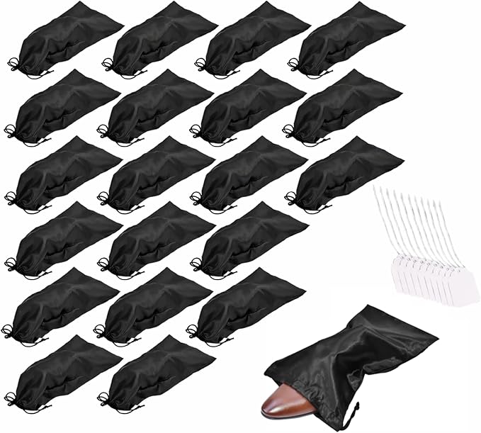 GONGKANGYUAN 20 Pack Satin Shoe Bags for Travel, Drawstring Shoe Storage Bags for Men and Women, Dustproof Moisture-Proof Shoe Pouches for Packing & Organizing Shoes