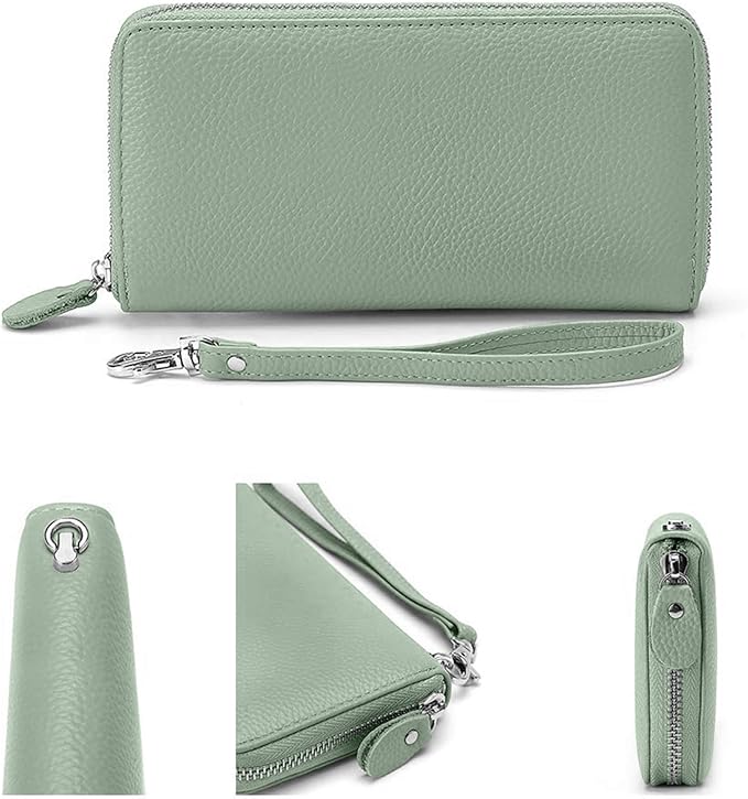 Moflycom Womens Wallet RFID Blocking Genuine Leather Zip Around Wallet Clutch Wristlet Travel Long Purse for Women