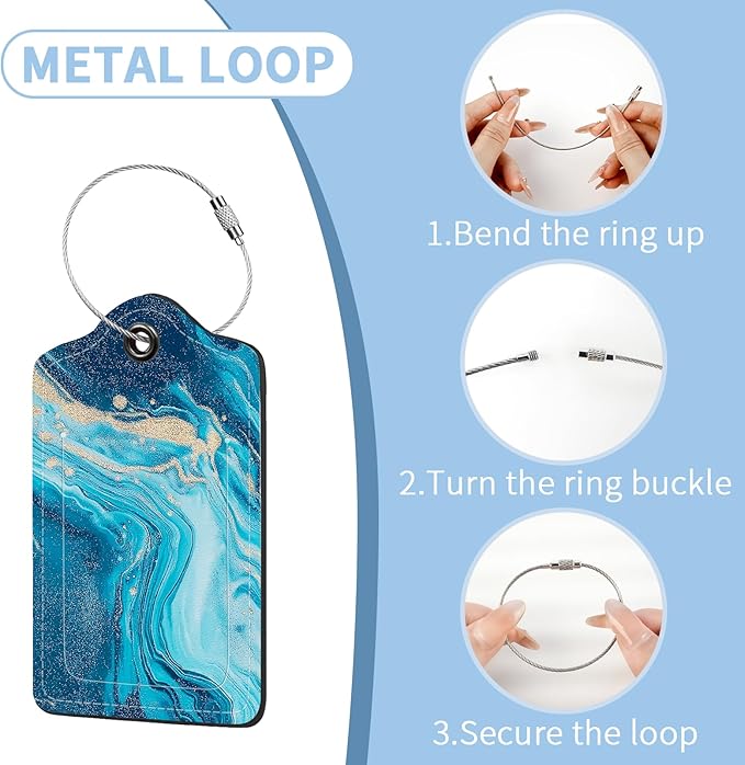 2 Pcs Luggage Tag for Suitcases, Marble PU Leather Suitcase Tag Privacy Cover Name ID Label with Metal Loop, Personalized Baggage Identifier for Women Cruise Bag Travel Essentials